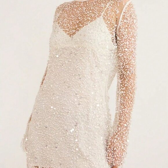 White Elegant Women's Glitter Crystal Two Piece Mini Dress - Picture 2 of 8